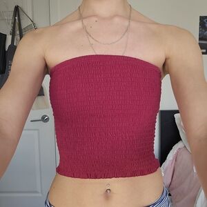 Garage Smocked Tube Top - Raspberry